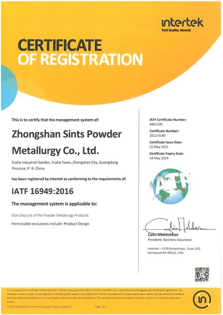Porcellana sints precision technology co.,ltd Certificazioni